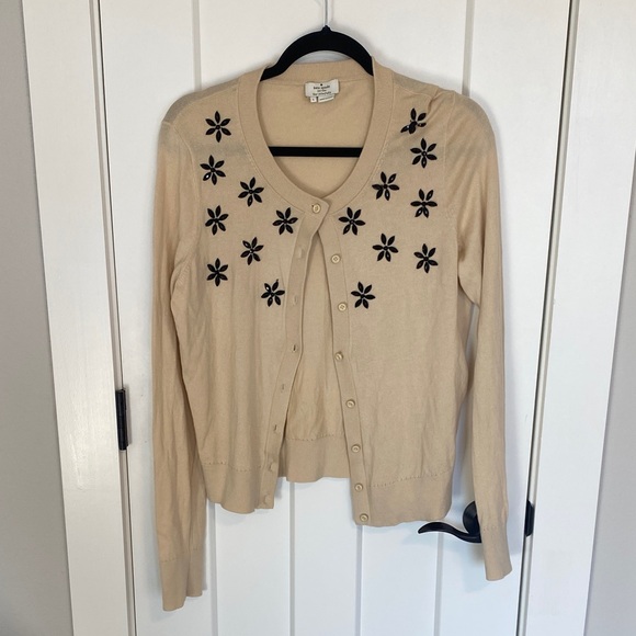 Kate Spade Cream Cardigan with Black Floral Accents - Picture 1 of 8